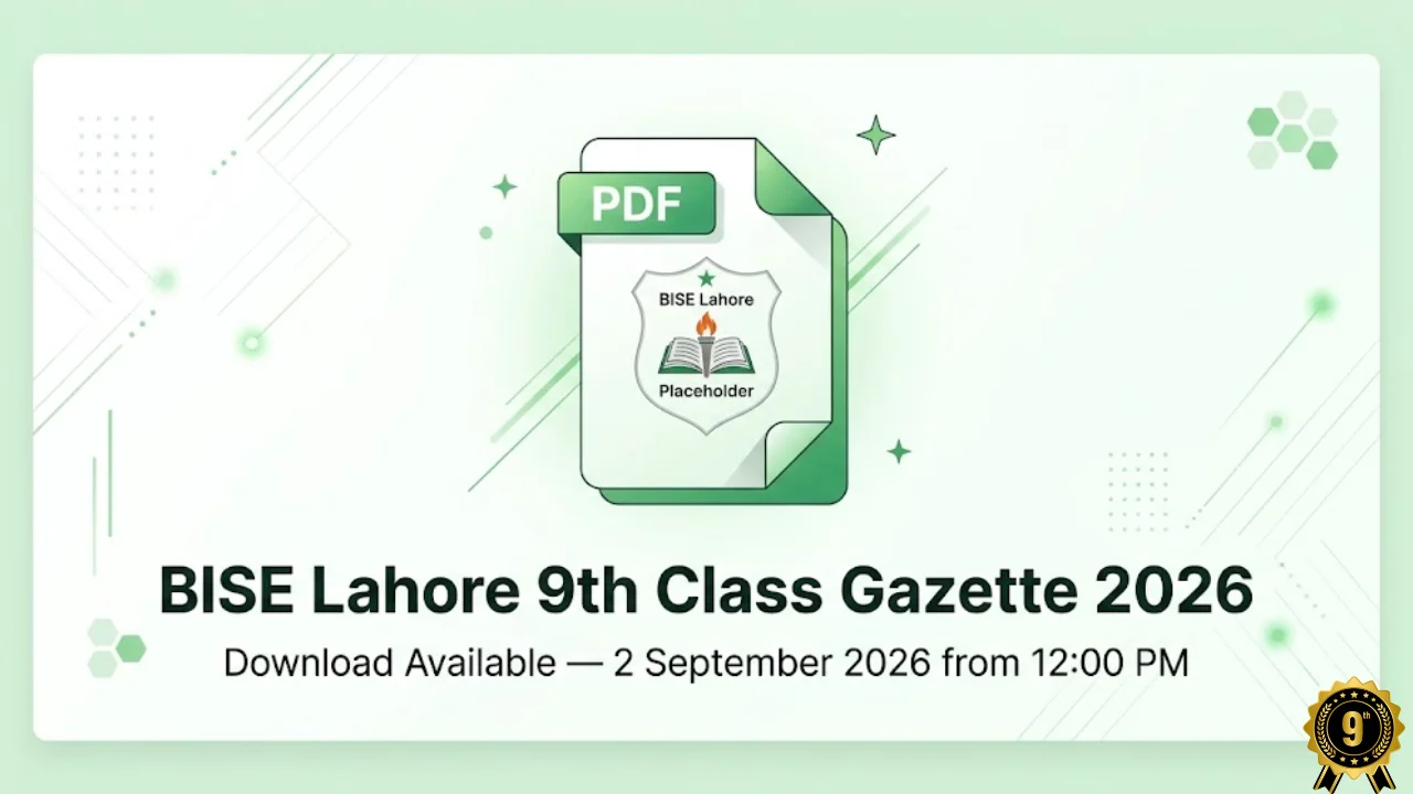 BISE Lahore 9th class gazette 2026 download PDF check result by name