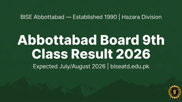 Abbottabad Board 9th class result 2026 check online roll number SMS 9818 July August Hazara