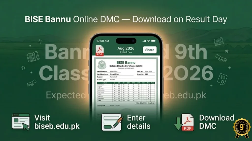BISE Bannu online DMC download 2026 biseb.edu.pk roll number CNIC