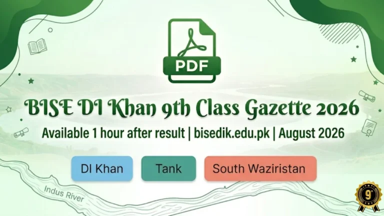 BISE DI Khan 9th class gazette 2026 download PDF check result by name DI Khan Tank South Waziristan