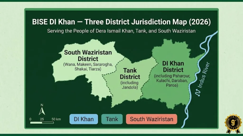 BISE DI Khan board jurisdiction map DI Khan Tank South Waziristan tehsils 2026