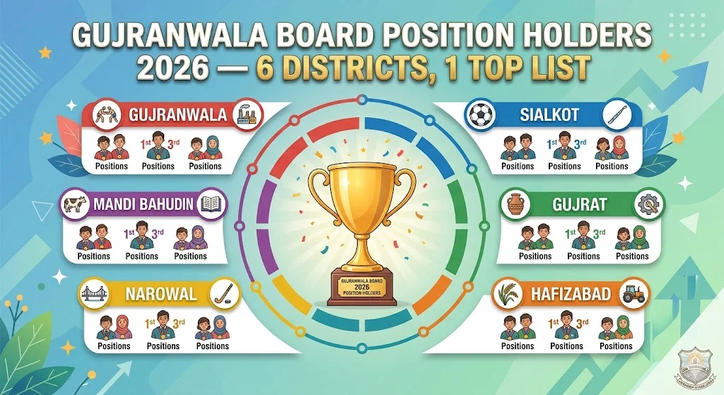 BISE Gujranwala 9th class position holders 2026 six districts toppers list