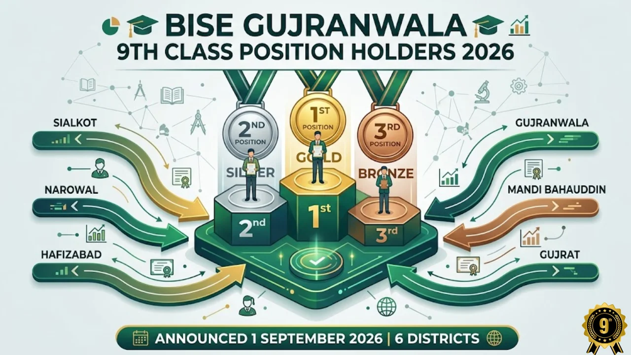 BISE Gujranwala 9th class position holders 2026 toppers six districts 1 September