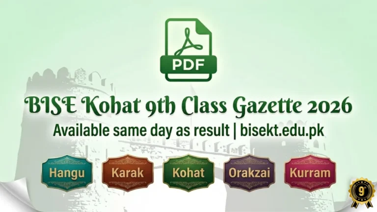 BISE Kohat 9th class gazette 2026 download PDF check result by name Orakzai Kurram