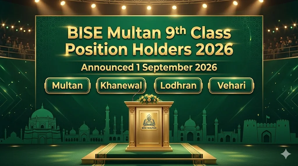BISE Multan 9th class position holders 2026 toppers list 1 September South Punjab