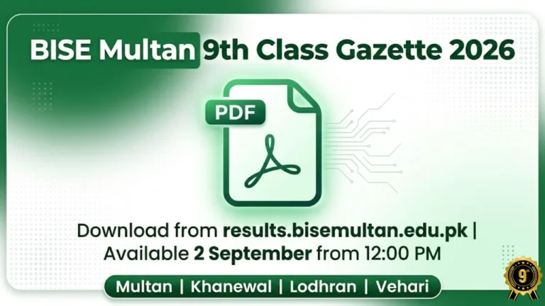 BISE Multan 9th class result gazette 2026 download PDF check result by name South Punjab