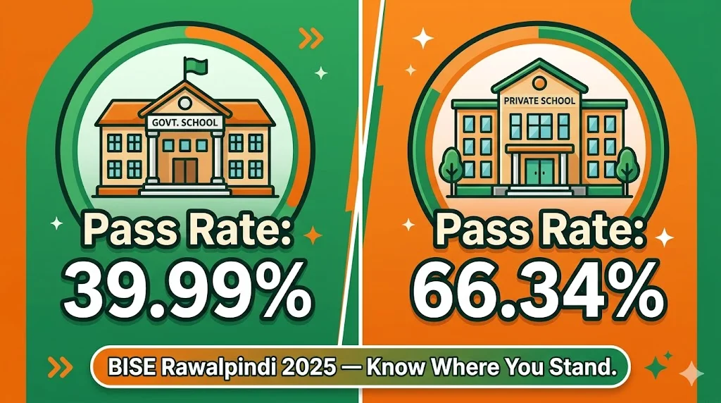BISE Rawalpindi 2025 pass rate government schools 39 percent private schools 66 percent