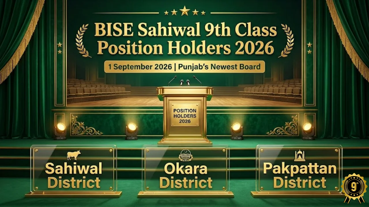 BISE Sahiwal 9th class position holders 2026 toppers list 1 September Sahiwal Okara Pakpattan
