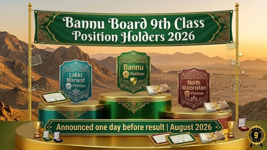 Bannu Board 9th class position holders 2026 toppers Lakki Marwat North Waziristan August