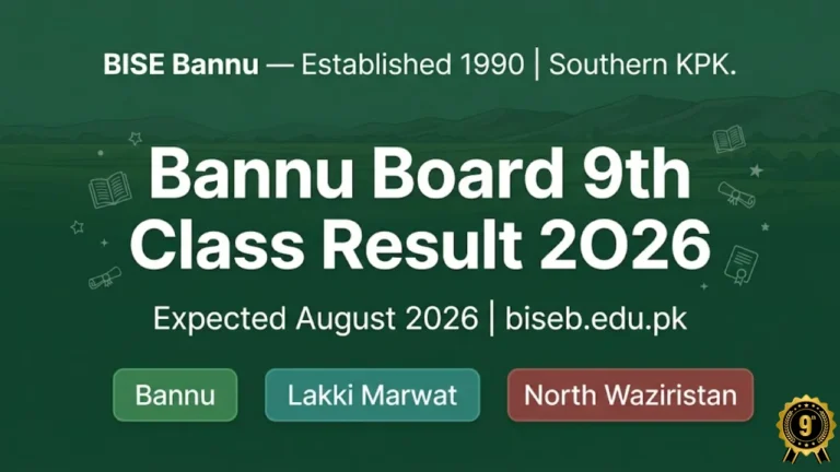 Bannu Board 9th class result 2026 check online roll number SMS 9818 August biseb.edu.pk