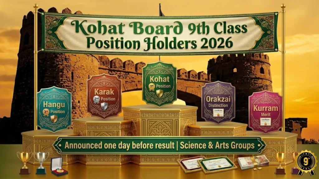 Kohat Board 9th class position holders 2026 toppers Karak Hangu Orakzai Kurram August