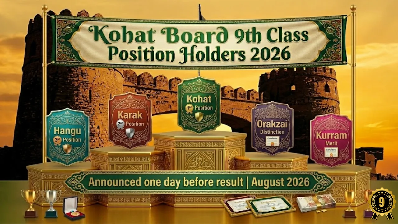 Kohat Board 9th class position holders 2026 toppers Kohat Karak Hangu Orakzai Kurram